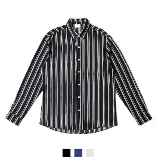 남자 스트라이프 셔츠 루즈핏 데일리 긴팔 남방 3CO