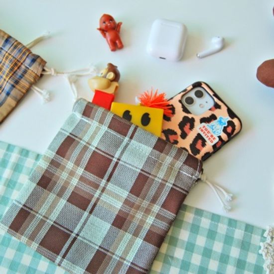 가을 체크 조리개 파우치(4컬러)