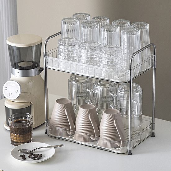 글로시 2단 주방 이동식 수납 선반 컵 거치대 건조대