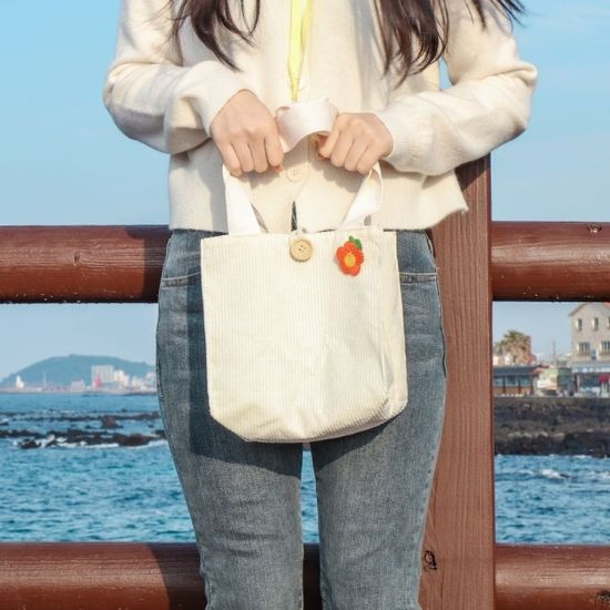 제주 동백꽃 코듀로이 골덴 가방 미니 토트백 에코백[