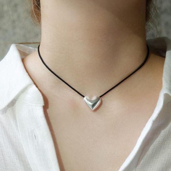 제이로렌 하트 펜던트 롱 실크코드 실버목걸이 N01127