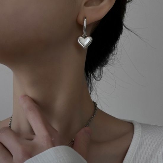 실버 하트 링 귀걸이 롱드롭 후프 원터치 패션 이어링