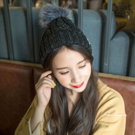 소프트 방울 털모자(올블랙)/남녀공용 니트 방울모자