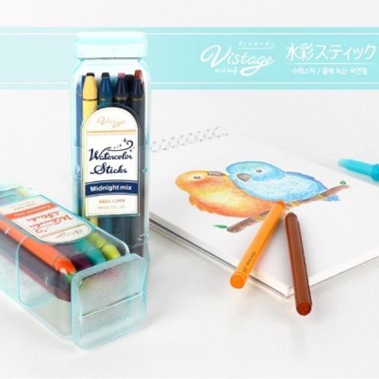 펜텔 수채색연필 스틱 12색+워터브러쉬 Vistage GSS1