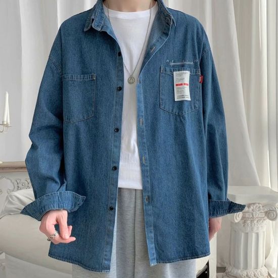 청남방 오버핏 남성 긴팔 데님 셔츠(WD38B52)