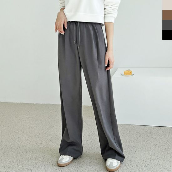 여자 차르르 핀턱 세미 와이드 밴딩 슬랙스 팬츠