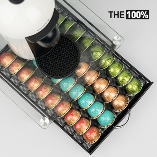 THE100% 버츄오 호환 캡슐커피 보관함 강화유리 서랍형 40구 홀더 거치대