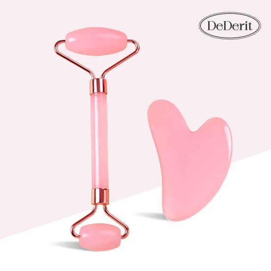 [데데리트]핑크하트 롤러 괄사 세트 얼굴 마사지 도구