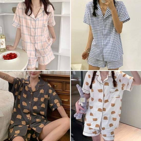 여성 신상 여름 반팔 셔츠 카라 잠옷 파자마 홈웨어