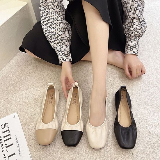 여성 배색 단화 사각코 플랫슈즈(WFI417U)
