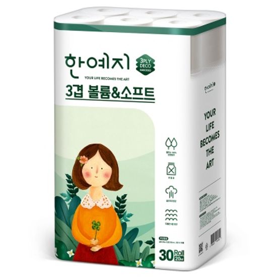 볼륨앤소프트 3겹데코 천연펄프 화장지 30롤 × 1팩