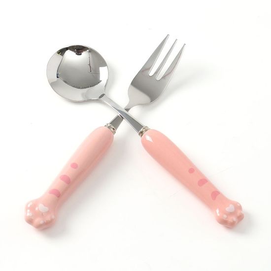 꾹꾹호랑 휴대용 숟가락 포크 세트 디저트숟가락 핑크