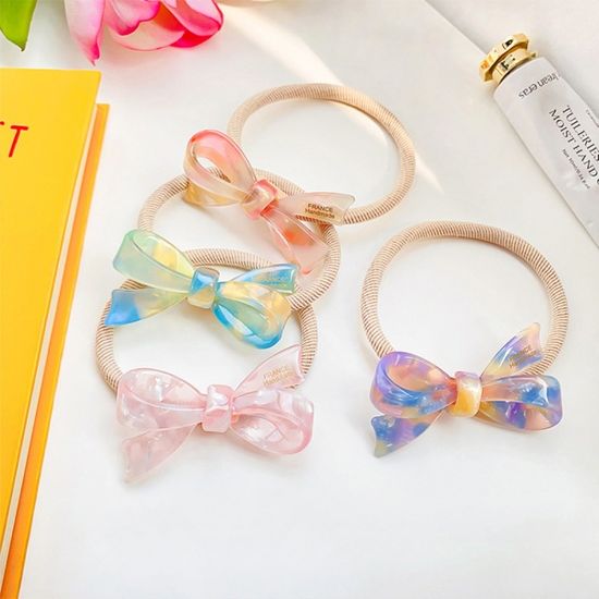 오로라 패턴 아크릴 리본 머리끈 헤어고무줄 포니테일