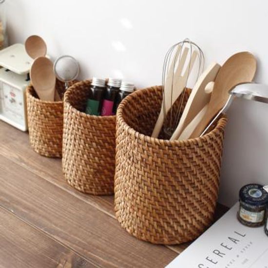 라탄 원형 다용도통 3P set