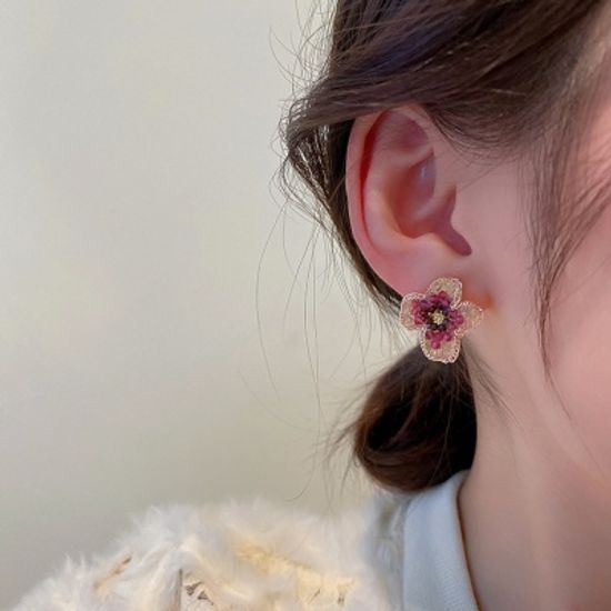 크리스탈 비즈 플라워 귀걸이 힙한 패션 은침 귀고리