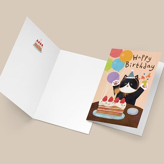 생일카드 HH2301 - HAPPY BIRTHDAY-cat 캘리그라피