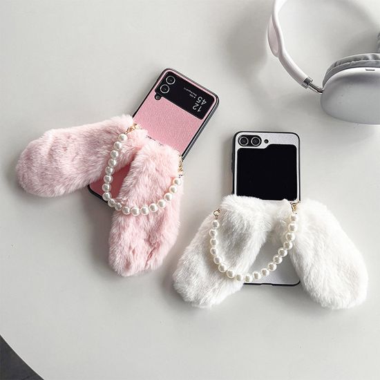 갤럭시Z 플립 폴드 6 5 4 3 토끼 귀 스트랩 털 케이스