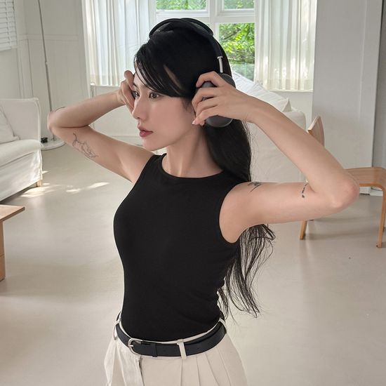 쫀쫀 부유방 커버 캡내장 베이직 라운드 나시