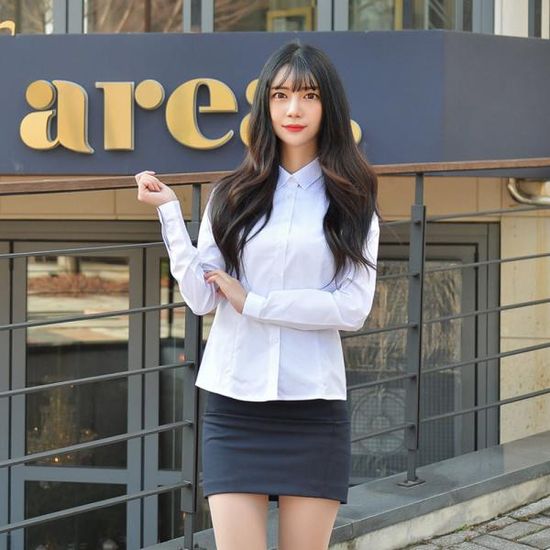 교복몰 여성 각카라 컬러체크 화이트 셔츠  교복