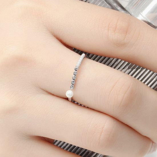 [비쥬홀릭] 실버925 백금도금 진주 큐빅 은반지