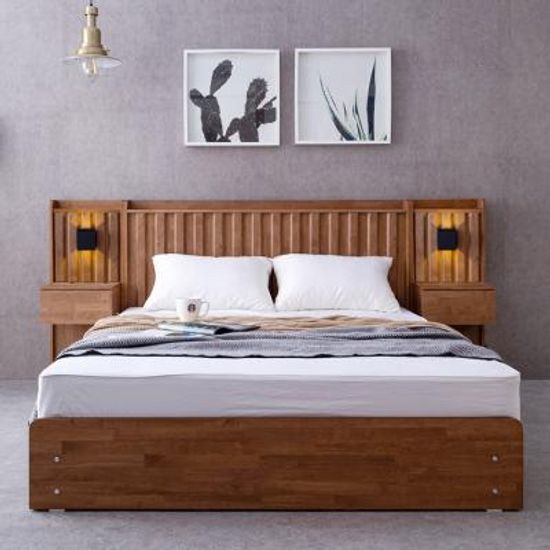 [노하우] 멜라 고무나무원목 서랍형 퀸 침대+협탁2개