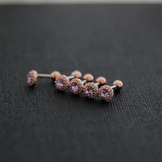 제이로렌 P0340 퍼플큐빅 로즈골드 써지컬스틸 피어싱