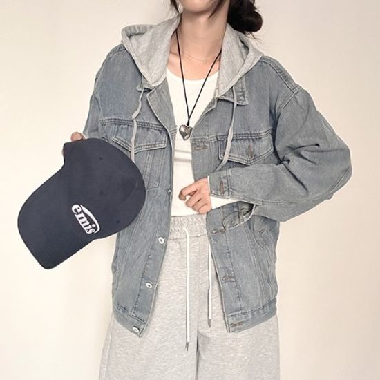 여성 루즈핏 후드 청자켓 재킷 아우터