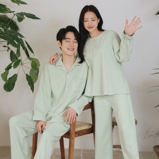 진짜 피치기모 겨울 커플 잠옷 파자마 (2컬러)