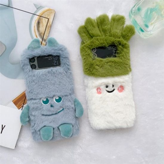 갤럭시 z플립 4 3 예쁜 곰돌이 몬스터 인형 털 케이스