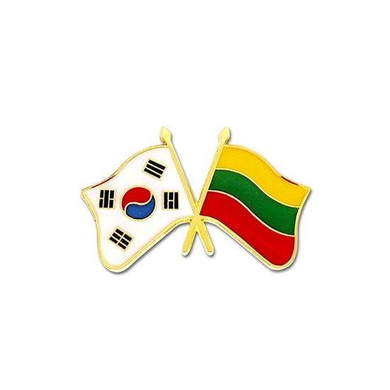 세계각국의 휘날리는 국기교차뱃지(한국-리투아니아)