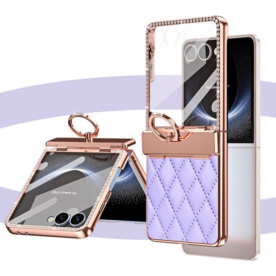 갤럭시 Z플립7 퀄팅 가죽 큐빅 링 거치대 힌지 케이스