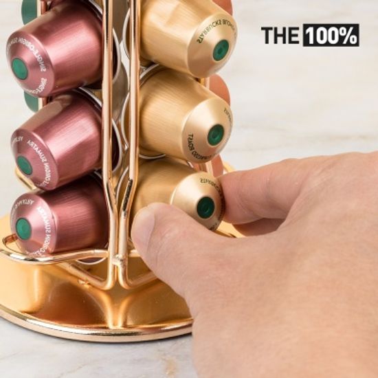 THE100% 네스프레소 호환 캡슐커피 보관함 십자형 회전타워 40구 홀더 거치대 골드