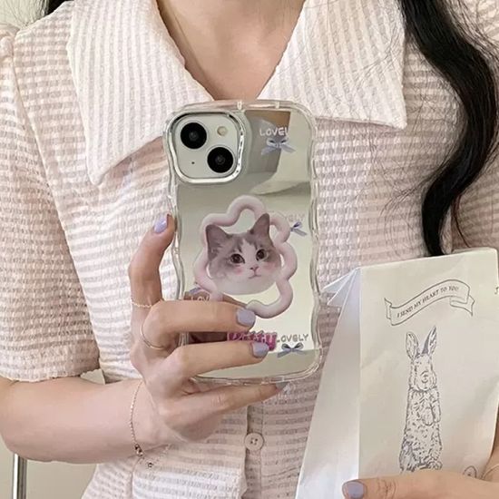 아이폰 14 13 12 리얼 고양이 미러 실리콘 케이스