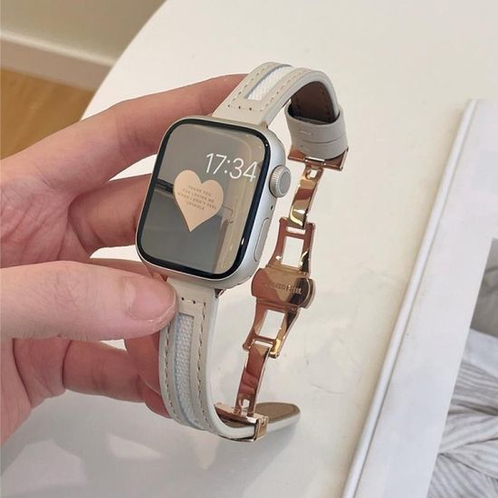 애플워치 울트라 나비 버클 배색 가죽 스트랩 시계 줄