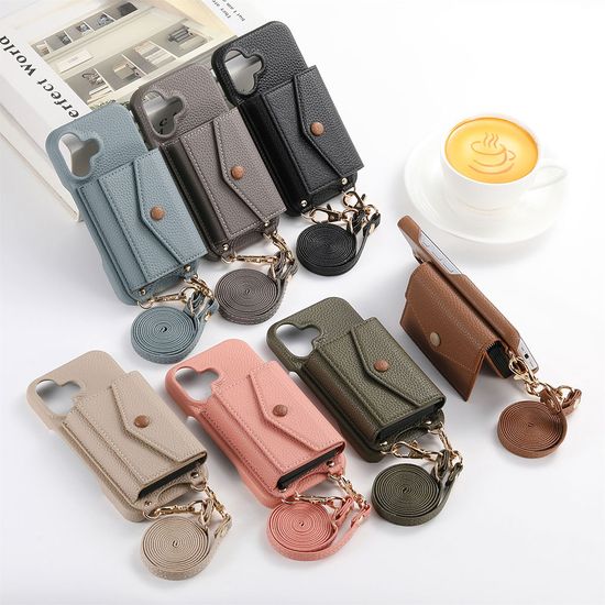 아이폰 17 16 15 미러 카드 지갑 목걸이 가죽 케이스