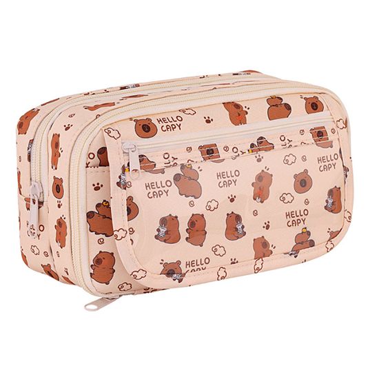 대용량 카피바라 판다 2단 지퍼 천 필통 만능 파우치