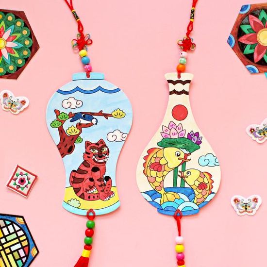 전통 민화 도자기 장식 4set