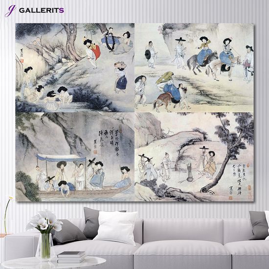 신윤복 그림 민화 단오풍정 월하정인 거실 인테리어
