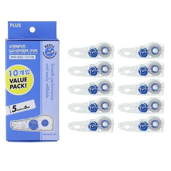 플러스 펜타입 수정테이프 WH-605+리필 1p 1Box(10개)