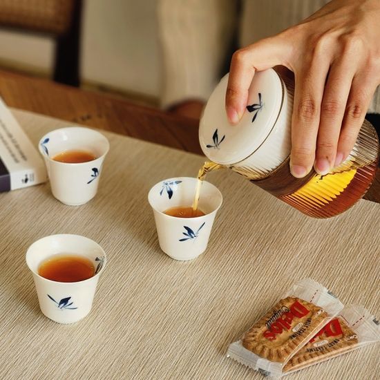 오후반차 난초꽃 휴대용 3인 다도세트 차 우리기