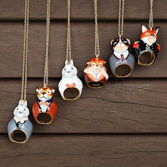 [러쉬룸] [직수입/Mary Lou] animal ring necklace ( 여우, 레이디 토끼, 젠틀맨 토끼)