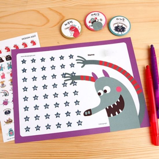 [기성]칭찬스티커판 set 해피몬스터