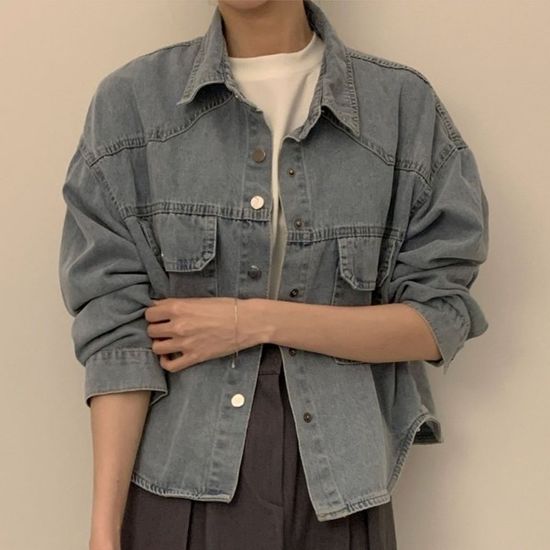 [애슬릿]포켓 단추 데님 루즈 핏 남방 셔츠 여성 옷