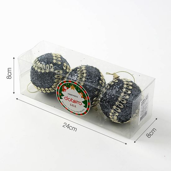 [도토로]다크블루 장식볼 3p(8cm) (골드회오리)