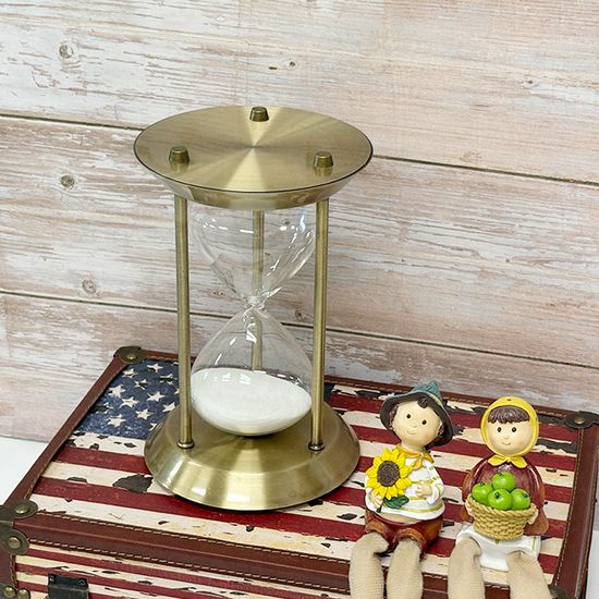 브론즈 철제 인테리어 유리 화이트 모래시계 30분