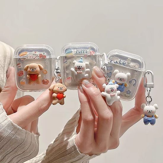 에어팟 3 2 1 프로 예쁜 강아지 데코 투명케이스 키링