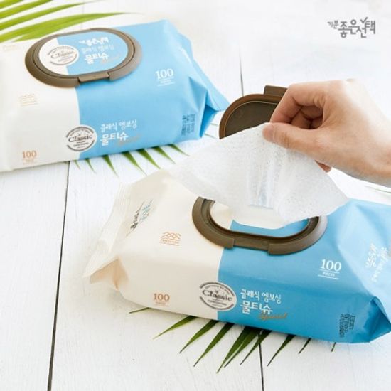 [1+1] 기분좋은선택 클래식 엠보싱 물티슈 100매x10팩