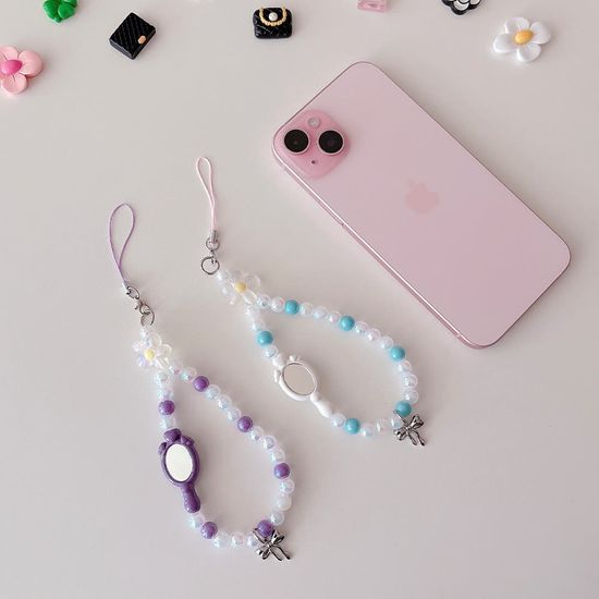 미니 손거울 비즈 폰 스트랩(4종)