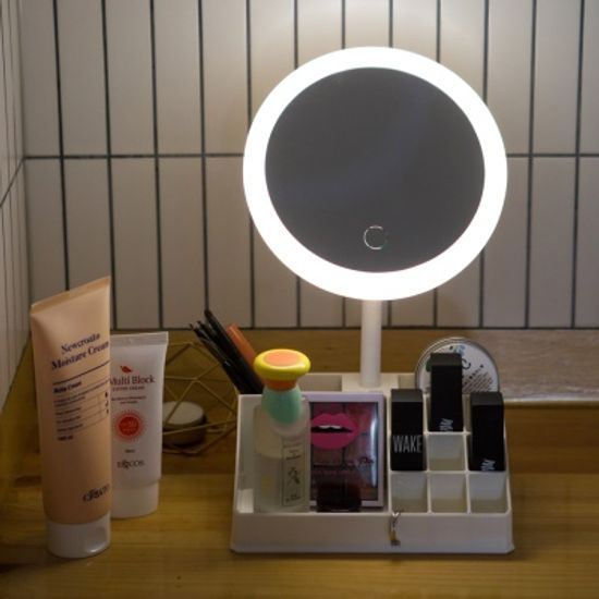 아이린 무선 충전식 수납 LED 화장거울,화이트