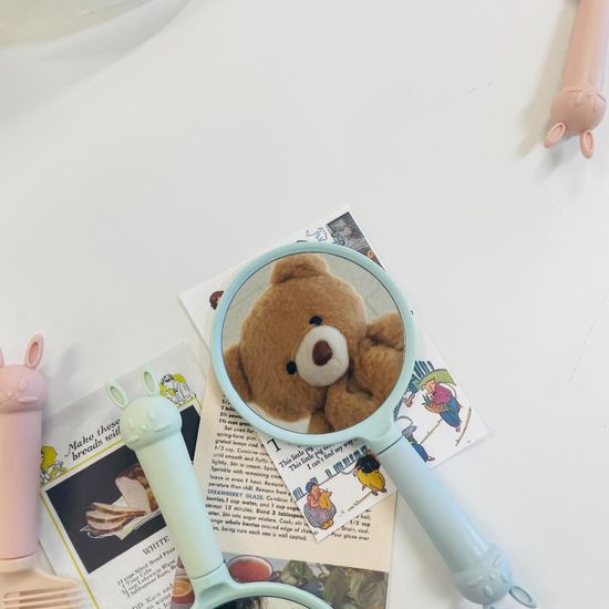 토끼 미니 손 거울 빗 세트 손잡이 화장 이쁜 속눈썹